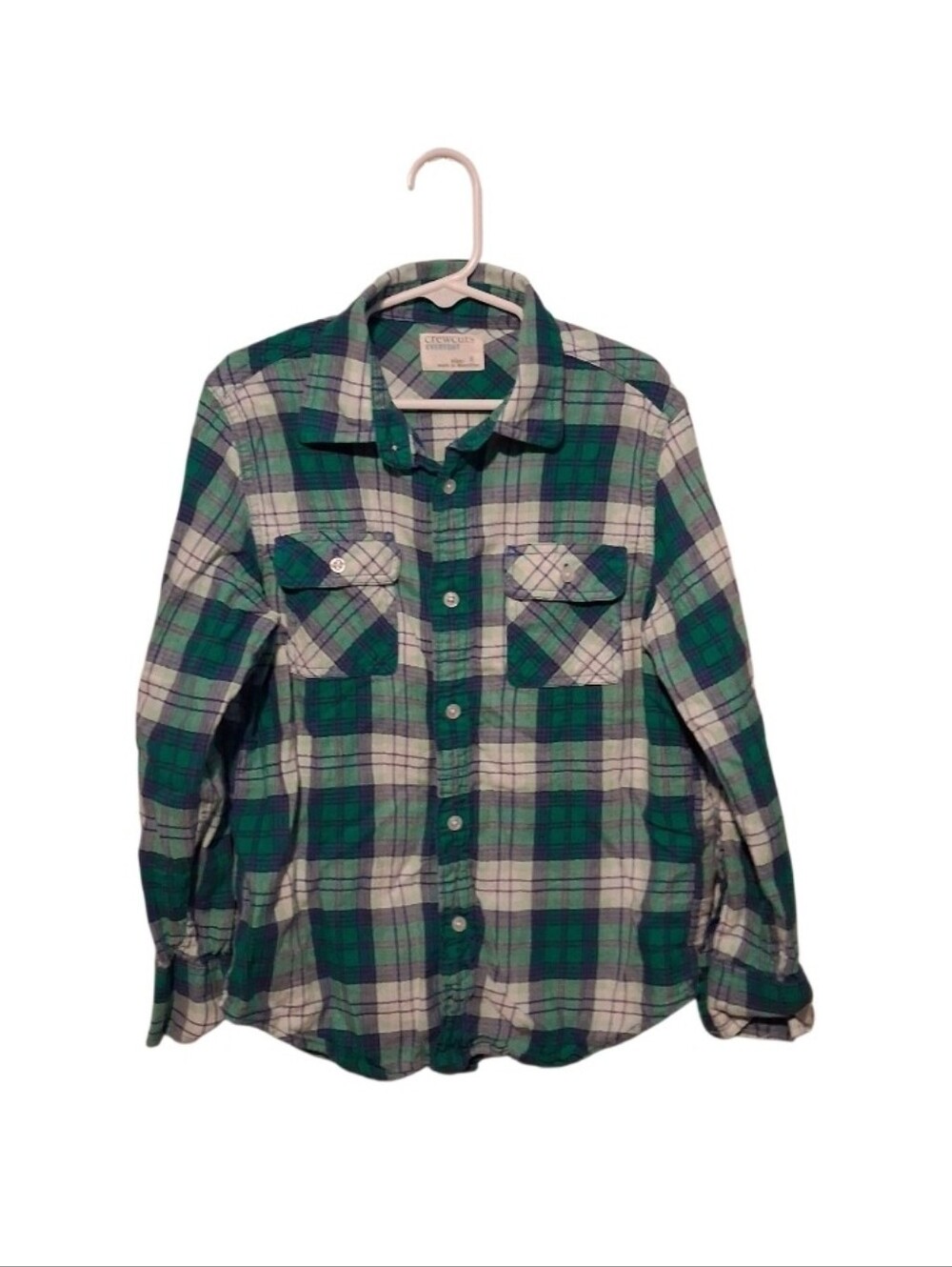 J. Crew Crewcuts Shirt Boys 8 Long Sleeve Plaid Button Down Blue Cabin Preppy